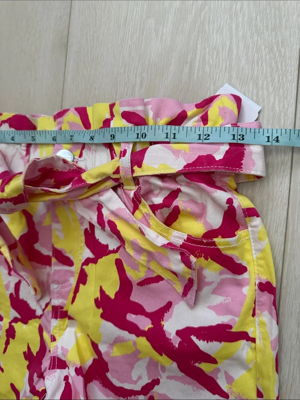 Sanctuary High-Waist Paperbag Shorts in Pink, Yellow & White Floral Camouflage